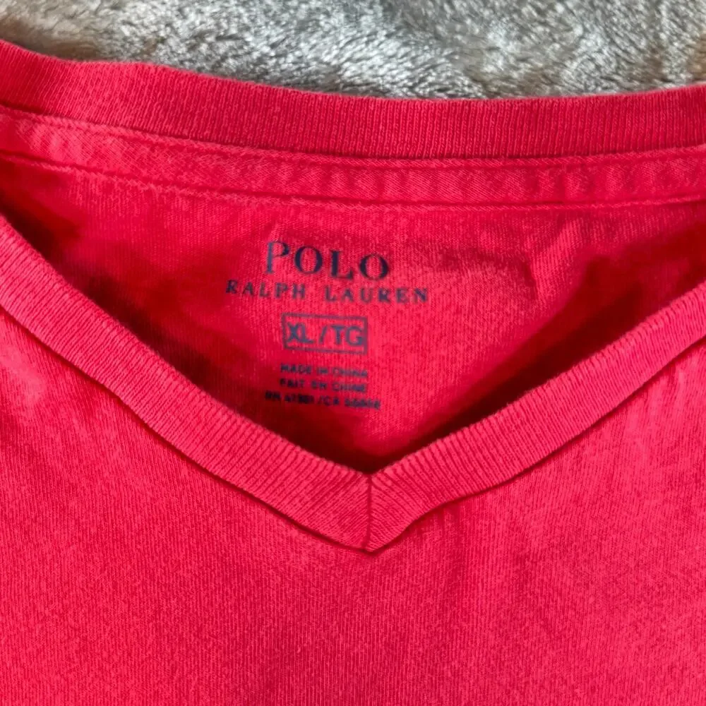 olo Ralph Lauren T Shirt Mens XL Red V Neck Blue Pony Embroidered Short Sleeve